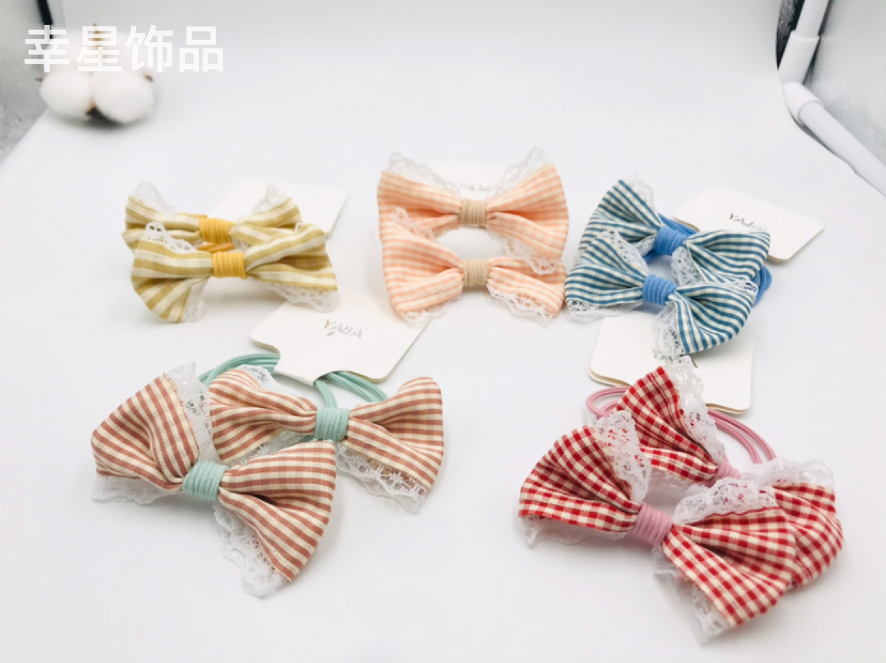 Lace Edge Bowknot Headband Hair Rope Hair Ring Student Plaid Knotted Hair Tie Hair Accessories Headdress