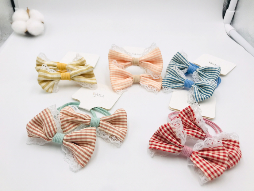Lace Edge Bowknot Headband Hair Rope Hair Ring Student Plaid Knotted Hair Tie Hair Accessories Headdress