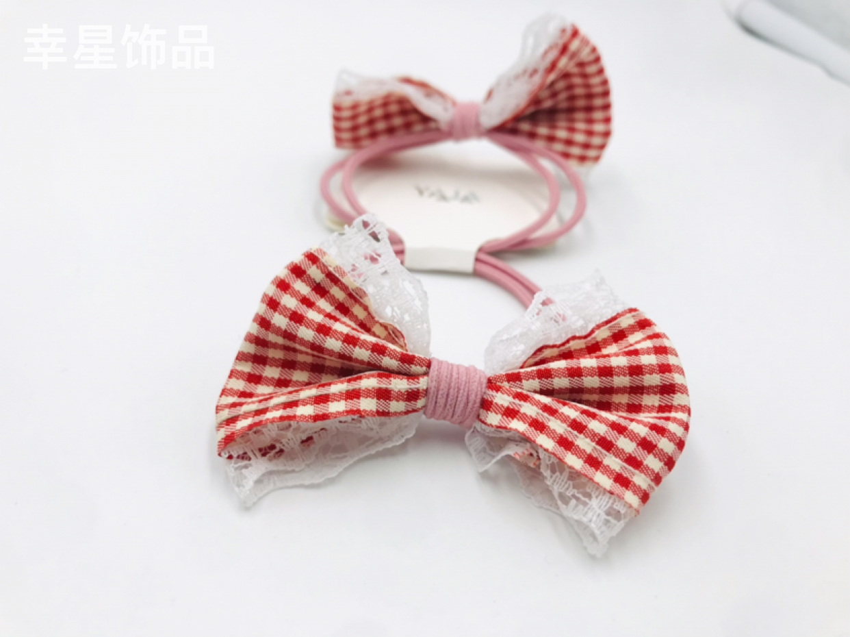 Lace Edge Bowknot Headband Hair Rope Hair Ring Student Plaid Knotted Hair Tie Hair Accessories Headdress