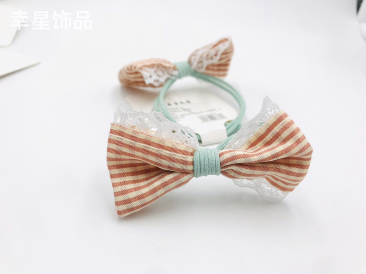 Lace Edge Bowknot Headband Hair Rope Hair Ring Student Plaid Knotted Hair Tie Hair Accessories Headdress