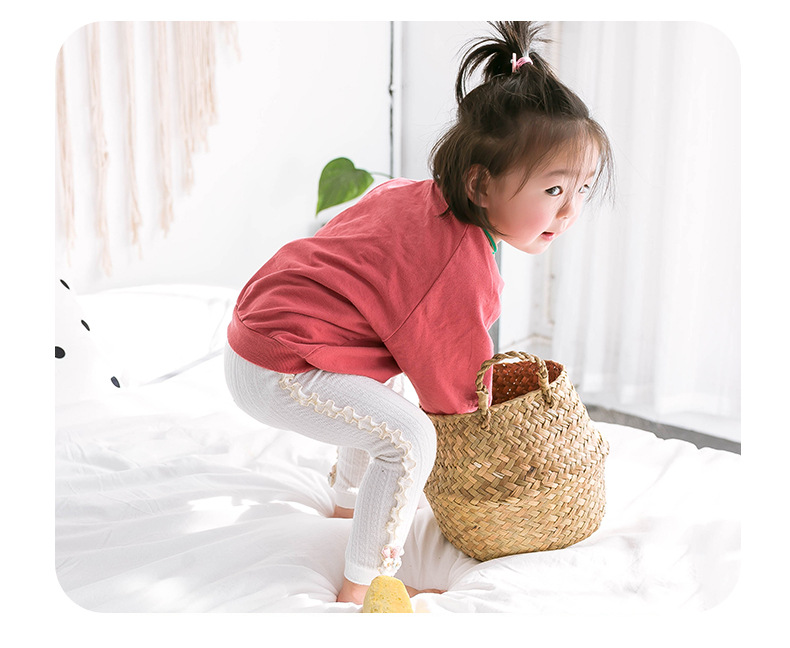 Spring and autumn double needle crotch lace baby pantyhose baby tights bottom pantyhose vertical agaric edge nine minutes pants