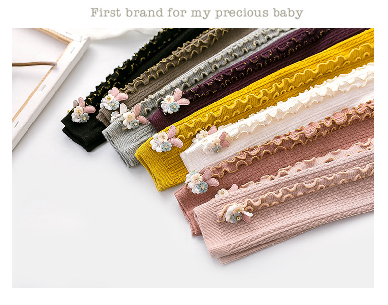 Spring and autumn double needle crotch lace baby pantyhose baby tights bottom pantyhose vertical agaric edge nine minutes pants