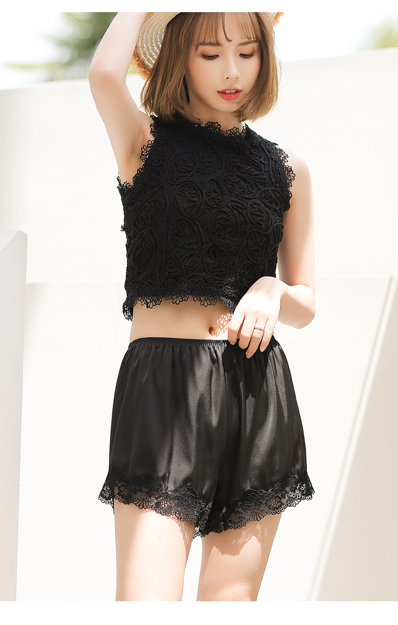 Women's Safety Pants Summer Anti-Exposure Loose High Waist Non-Curling Ice Silk Thin Lace Edge Home Base Shorts