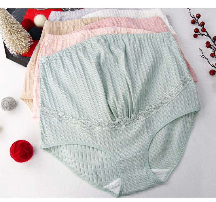 Preg Pregnant Women's Underpants Cotton Crotch Rib Adjustable High Waist Lace Edge Breathable Pregnancy Underwear 21023