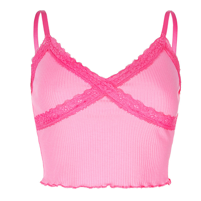 2020 cross-border foreign trade fashion sexy women&#039;s wear crop lace close edge Condole belt vest female hair substitute
