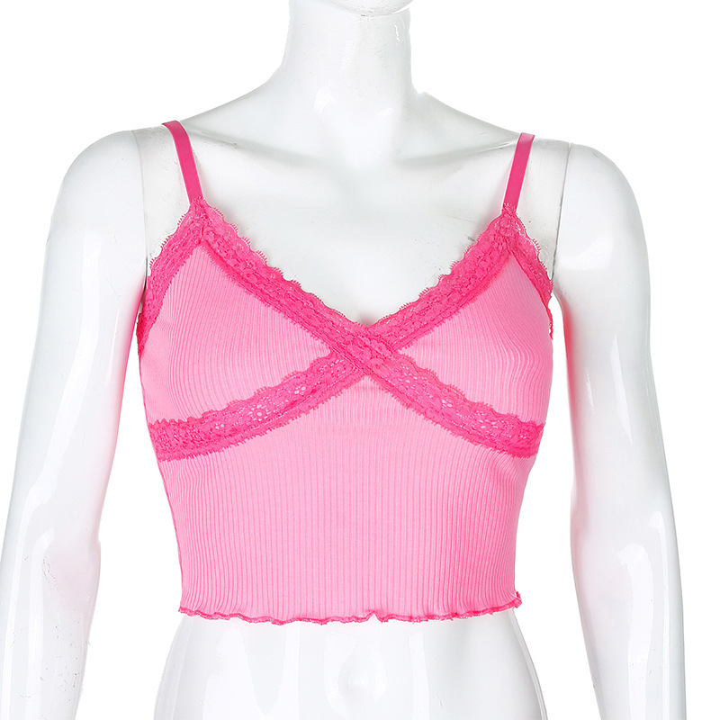 2020 cross-border foreign trade fashion sexy women's wear crop lace close edge Condole belt vest female hair substitute