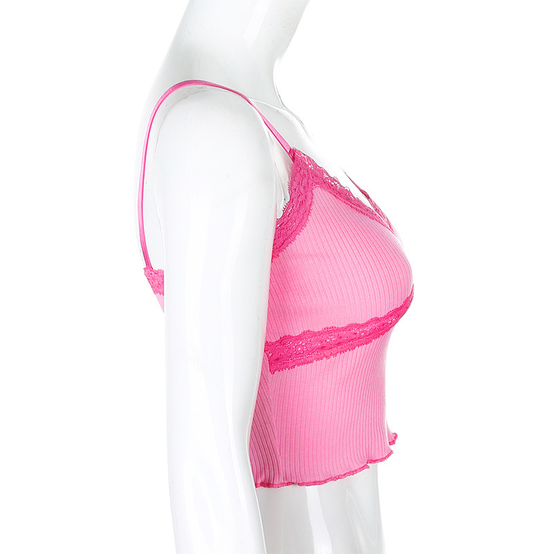 2020 cross-border foreign trade fashion sexy women's wear crop lace close edge Condole belt vest female hair substitute
