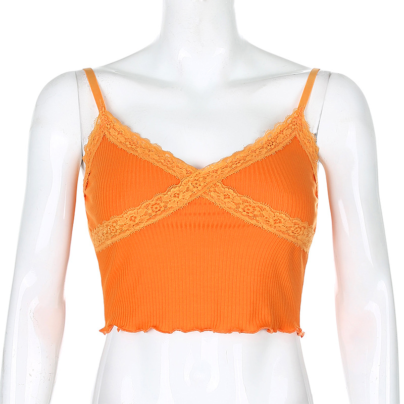 2020 cross-border foreign trade fashion sexy women's wear crop lace close edge Condole belt vest female hair substitute