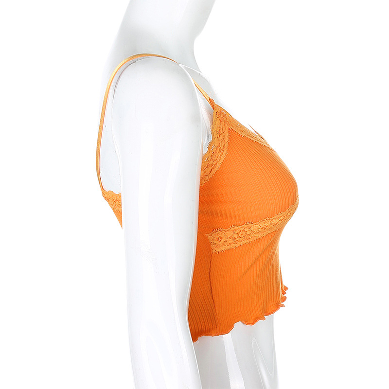 2020 cross-border foreign trade fashion sexy women's wear crop lace close edge Condole belt vest female hair substitute