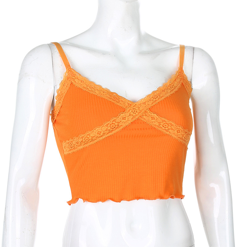 2020 cross-border foreign trade fashion sexy women's wear crop lace close edge Condole belt vest female hair substitute