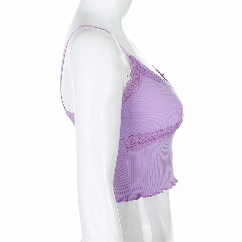 2020 cross-border foreign trade fashion sexy women's wear crop lace close edge Condole belt vest female hair substitute