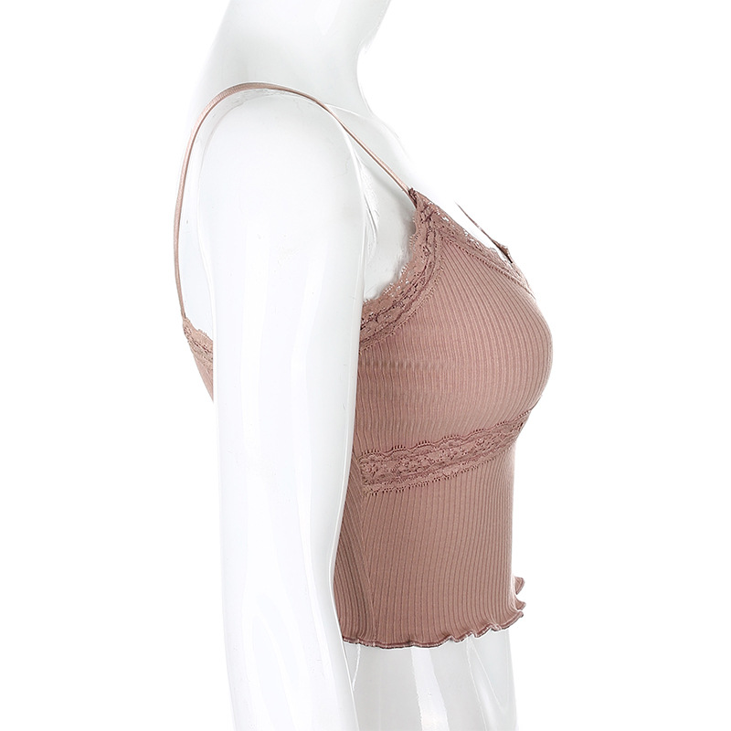 2020 cross-border foreign trade fashion sexy women's wear crop lace close edge Condole belt vest female hair substitute