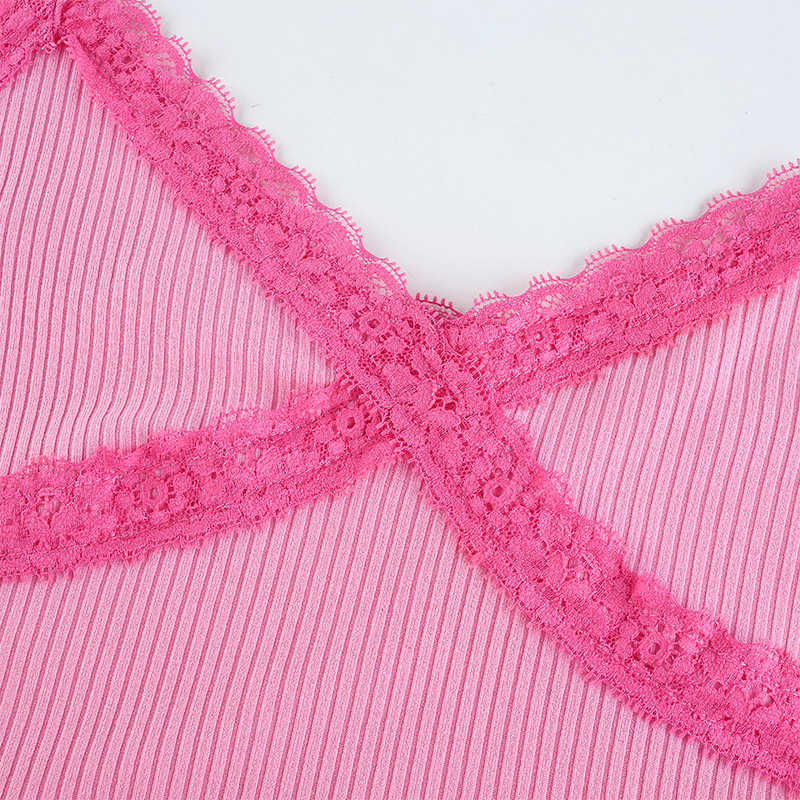 2020 cross-border foreign trade fashion sexy women's wear crop lace close edge Condole belt vest female hair substitute