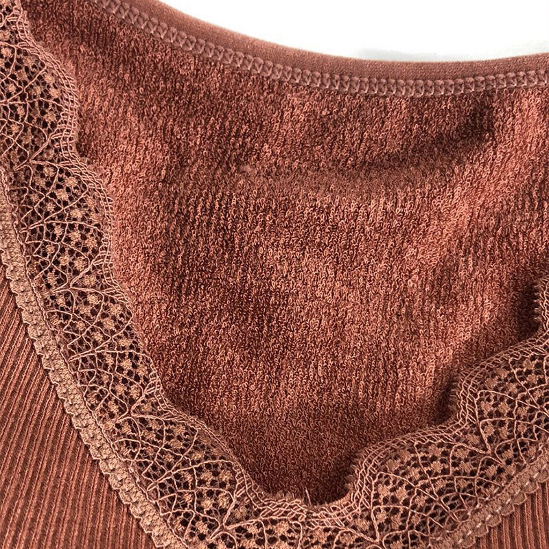 Velvet Lace Edge V-neck Terry Warm Vest Thickened Base with Chest Pad Warm Vest Beauty Back Underwear Women