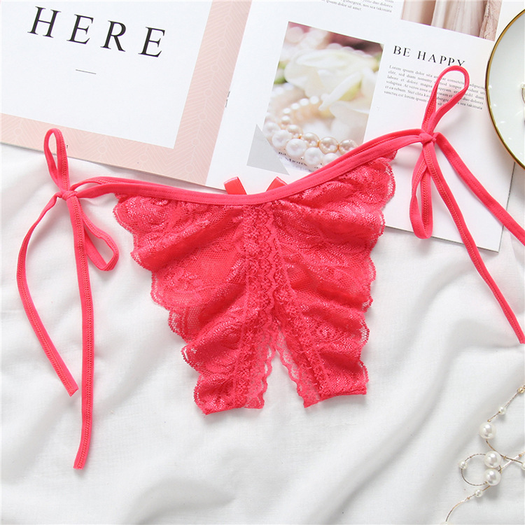 Long Night Sexy Lacing Open T-Back T-Shaped Panties Women's Transparent Large Size Sexy Lace Edge Lace Strap Underwear