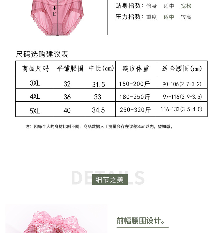 Extra Large plusSized Mommy's Pants High Waist Ice Silk Ladies Underwear Briefs Lace Edge Large Size Underwear for Women