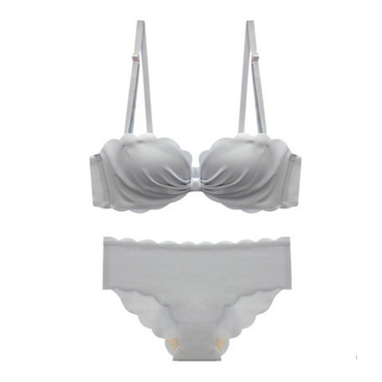 Factory Direct Sales Kasha Bowknot Wave Edge Cross Beauty Back Underwear Women&#039;s Half Cup Bra Seamless Wireless Bra