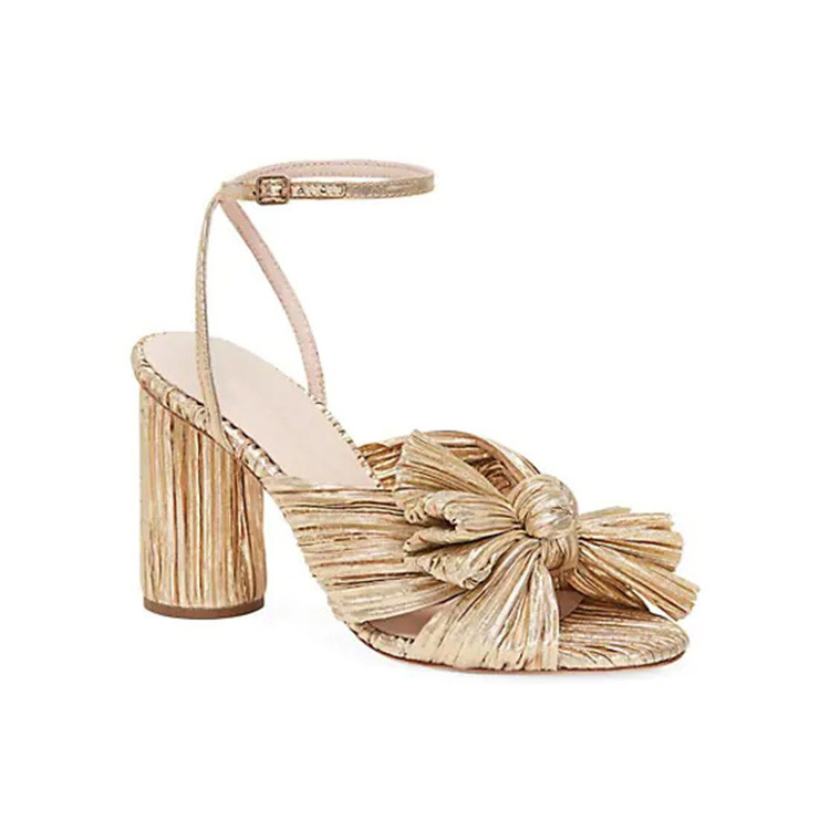 2021 French Foreign Trade Cross-Border New Arrival European and American Fashion Sandals Thick Heel Bowknot Fairy Silk Sandals Retro Fairy Shoes