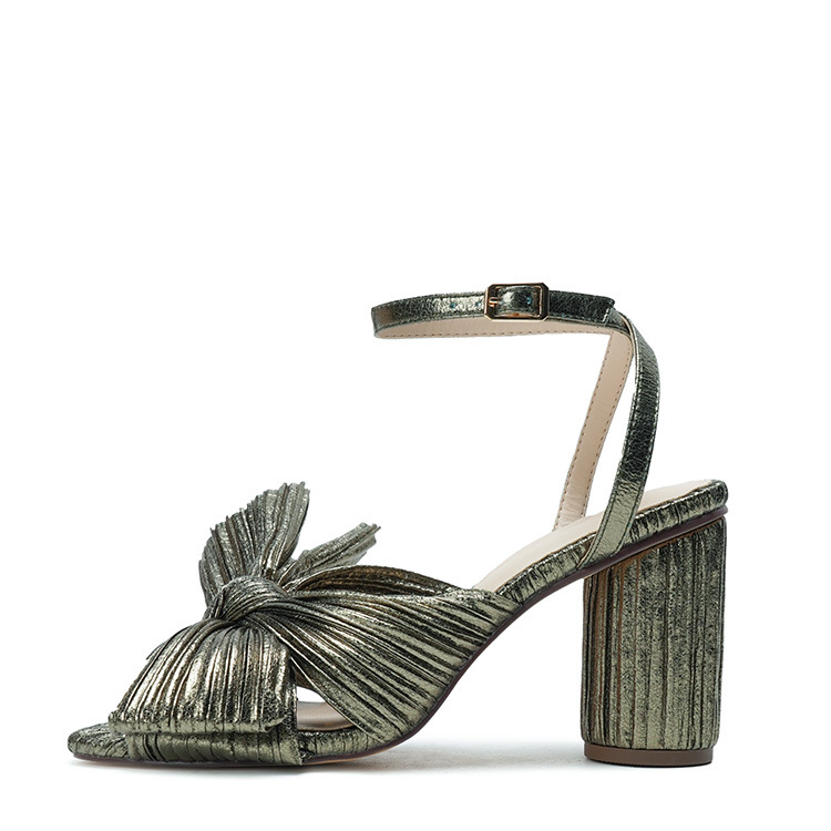 2021 French Foreign Trade Cross-Border New Arrival European and American Fashion Sandals Thick Heel Bowknot Fairy Silk Sandals Retro Fairy Shoes