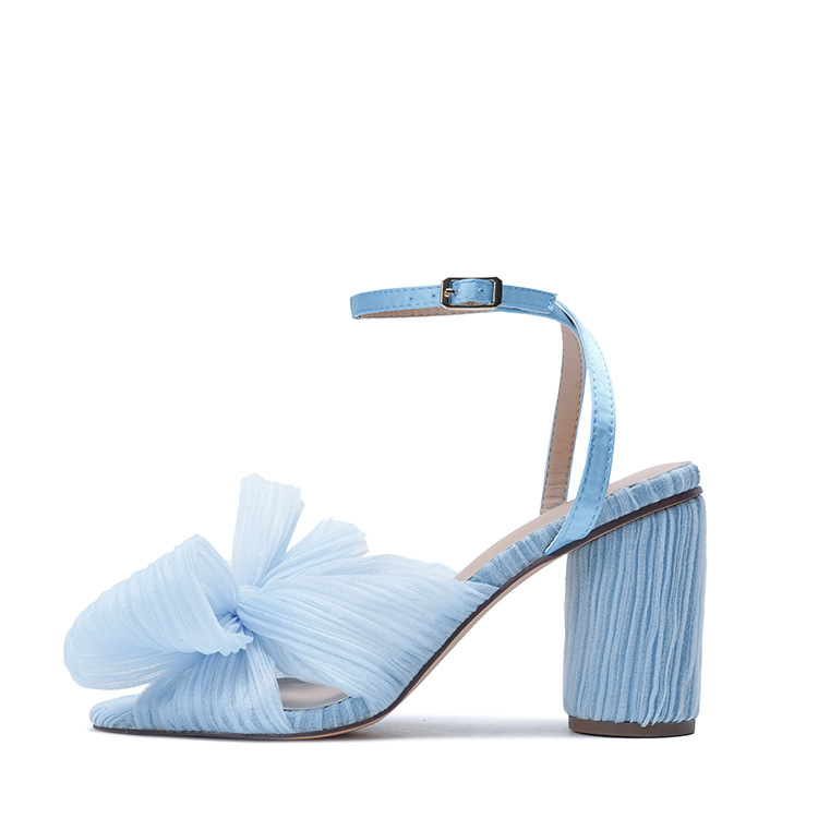 2021 French Foreign Trade Cross-Border New Arrival European and American Fashion Sandals Thick Heel Bowknot Fairy Silk Sandals Retro Fairy Shoes