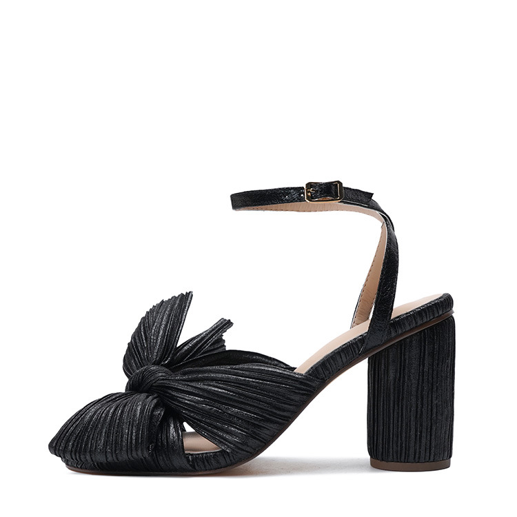 2021 French Foreign Trade Cross-Border New Arrival European and American Fashion Sandals Thick Heel Bowknot Fairy Silk Sandals Retro Fairy Shoes