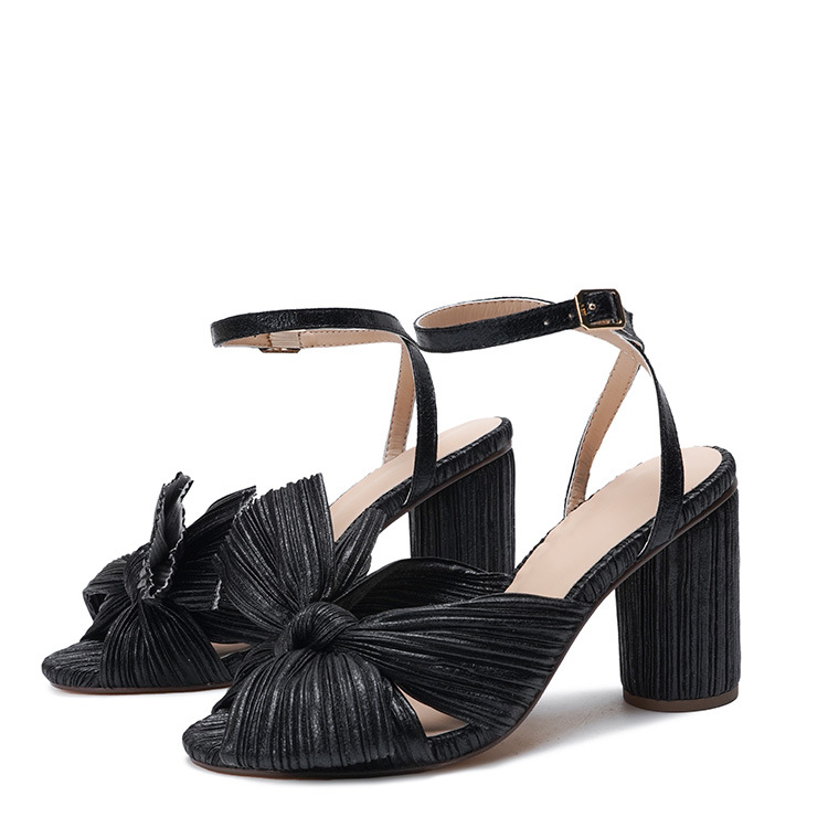 2021 French Foreign Trade Cross-Border New Arrival European and American Fashion Sandals Thick Heel Bowknot Fairy Silk Sandals Retro Fairy Shoes