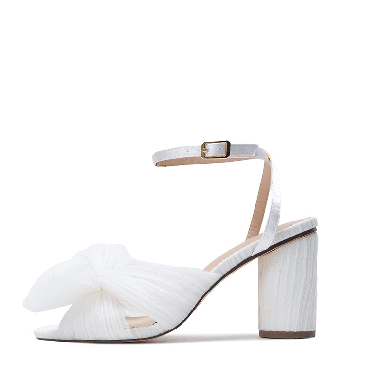 2021 French Foreign Trade Cross-Border New Arrival European and American Fashion Sandals Thick Heel Bowknot Fairy Silk Sandals Retro Fairy Shoes