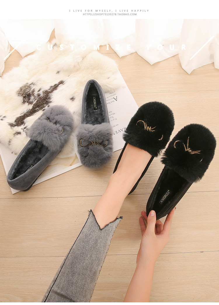 2022 Autumn and Winter New Rabbit Fur Suede Fluffy Shoes Women's Bowknot Peas Shoes Soft Soled Velvet Warm Maternity Shoes 2022 Autumn and Winter New Rabbit Fur Suede Fluffy Shoes Women's Bowknot Peas Shoes Soft Soled Velvet Warm Maternity Shoes