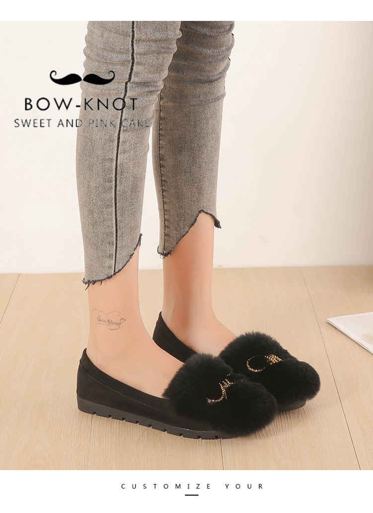 2022 Autumn and Winter New Rabbit Fur Suede Fluffy Shoes Women's Bowknot Peas Shoes Soft Soled Velvet Warm Maternity Shoes 2022 Autumn and Winter New Rabbit Fur Suede Fluffy Shoes Women's Bowknot Peas Shoes Soft Soled Velvet Warm Maternity Shoes