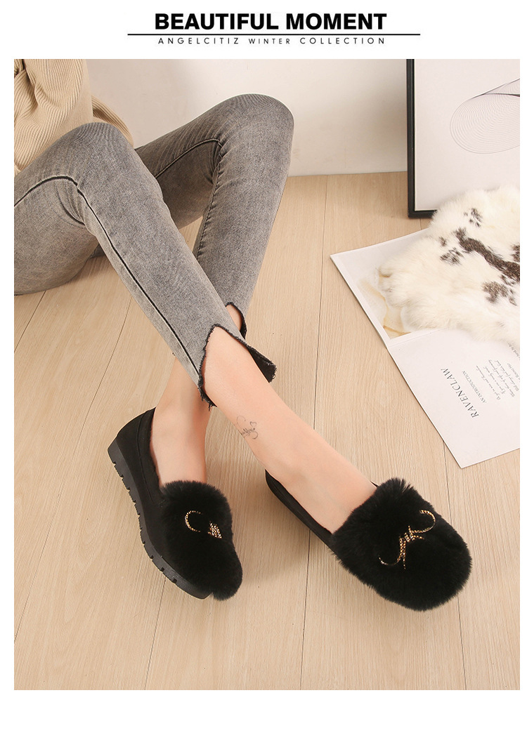 2022 Autumn and Winter New Rabbit Fur Suede Fluffy Shoes Women's Bowknot Peas Shoes Soft Soled Velvet Warm Maternity Shoes 2022 Autumn and Winter New Rabbit Fur Suede Fluffy Shoes Women's Bowknot Peas Shoes Soft Soled Velvet Warm Maternity Shoes
