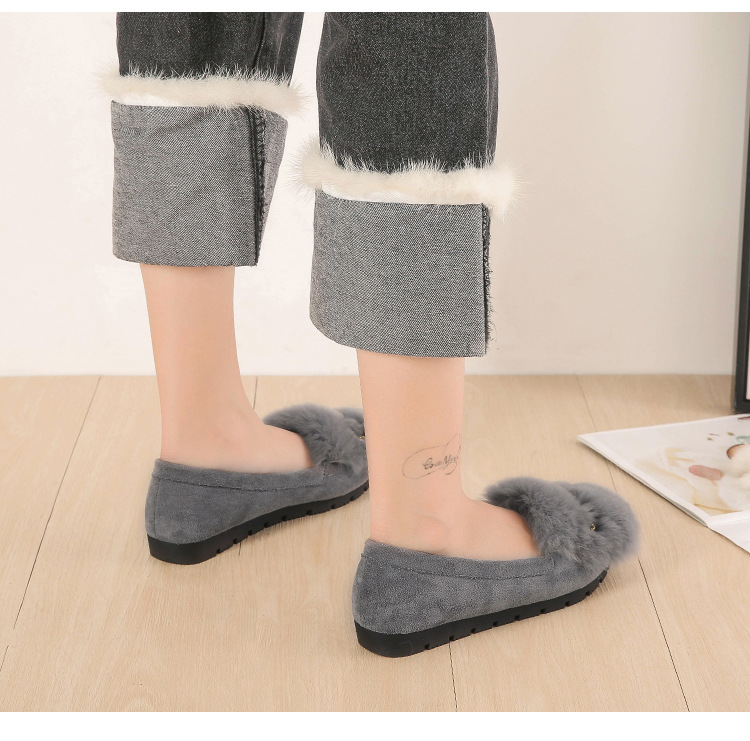 2022 Autumn and Winter New Rabbit Fur Suede Fluffy Shoes Women's Bowknot Peas Shoes Soft Soled Velvet Warm Maternity Shoes 2022 Autumn and Winter New Rabbit Fur Suede Fluffy Shoes Women's Bowknot Peas Shoes Soft Soled Velvet Warm Maternity Shoes