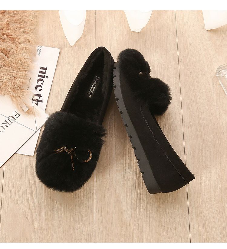 2022 Autumn and Winter New Rabbit Fur Suede Fluffy Shoes Women's Bowknot Peas Shoes Soft Soled Velvet Warm Maternity Shoes 2022 Autumn and Winter New Rabbit Fur Suede Fluffy Shoes Women's Bowknot Peas Shoes Soft Soled Velvet Warm Maternity Shoes