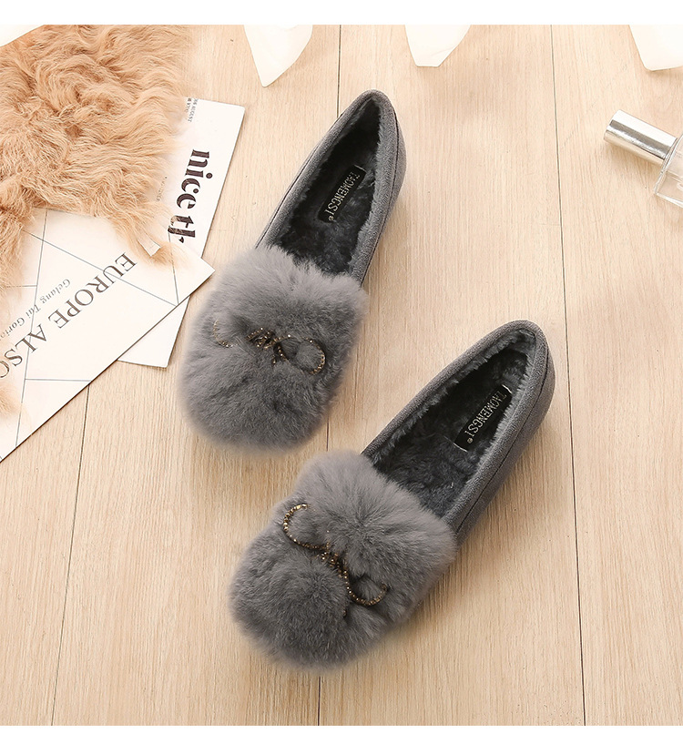 2022 Autumn and Winter New Rabbit Fur Suede Fluffy Shoes Women's Bowknot Peas Shoes Soft Soled Velvet Warm Maternity Shoes 2022 Autumn and Winter New Rabbit Fur Suede Fluffy Shoes Women's Bowknot Peas Shoes Soft Soled Velvet Warm Maternity Shoes