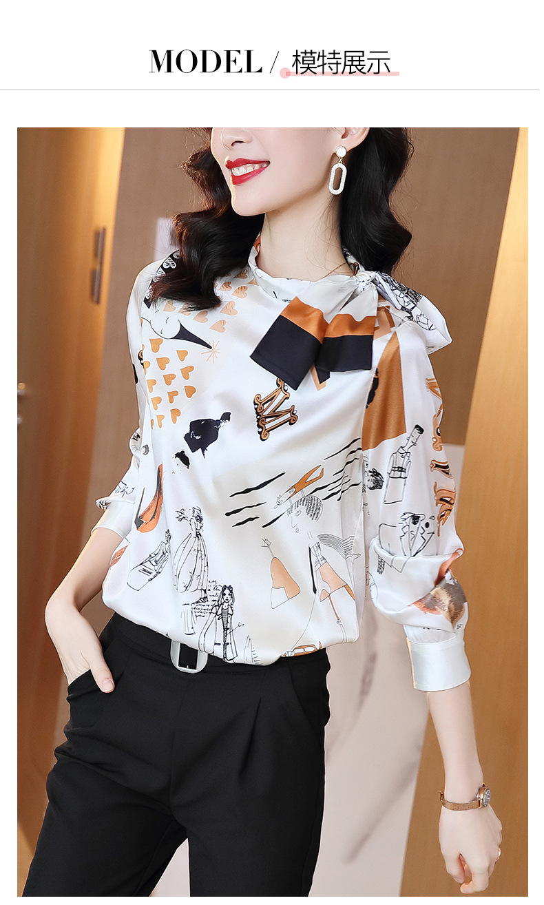 Autumn 2020 new heavy silk blouse with long sleeve bowknot printed silk satin thick silk blouse Autumn 2020 new heavy silk blouse with long sleeve bowknot printed silk satin thick silk blouse