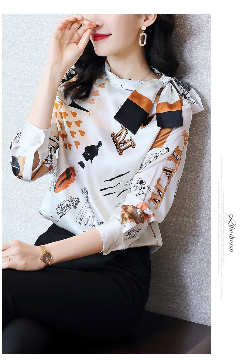 Autumn 2020 new heavy silk blouse with long sleeve bowknot printed silk satin thick silk blouse Autumn 2020 new heavy silk blouse with long sleeve bowknot printed silk satin thick silk blouse