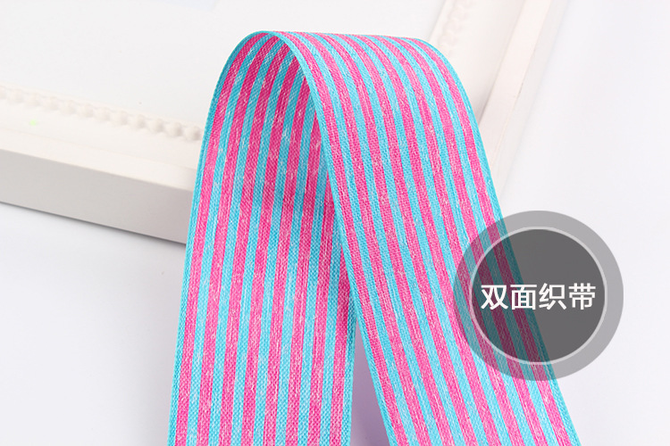 Factory in Stock Wholesale Korean Vertical Stripes Cotton Linen with Flowers Packaging Bowknot Printing Ribbon