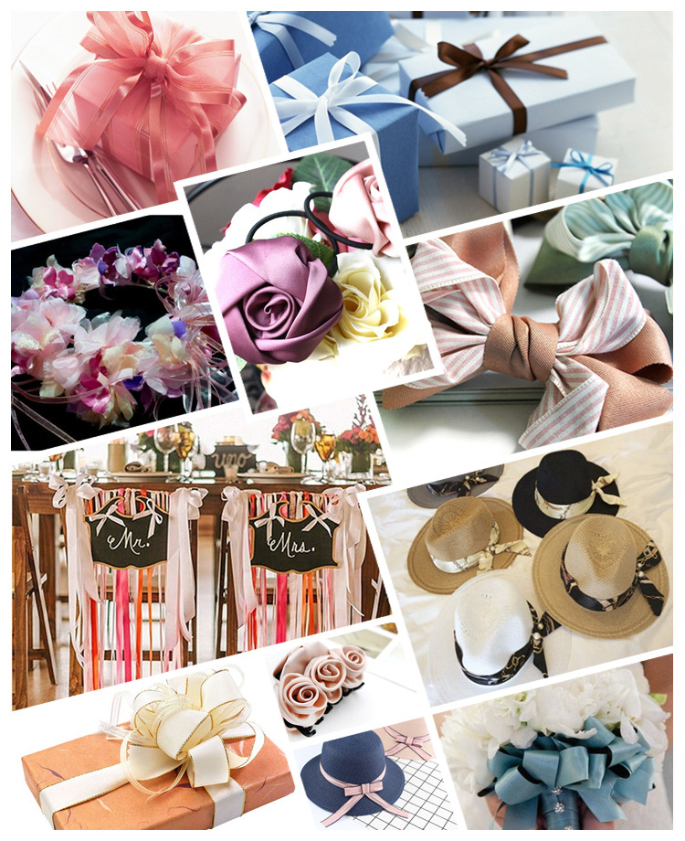 Factory in Stock Wholesale Korean Vertical Stripes Cotton Linen with Flowers Packaging Bowknot Printing Ribbon