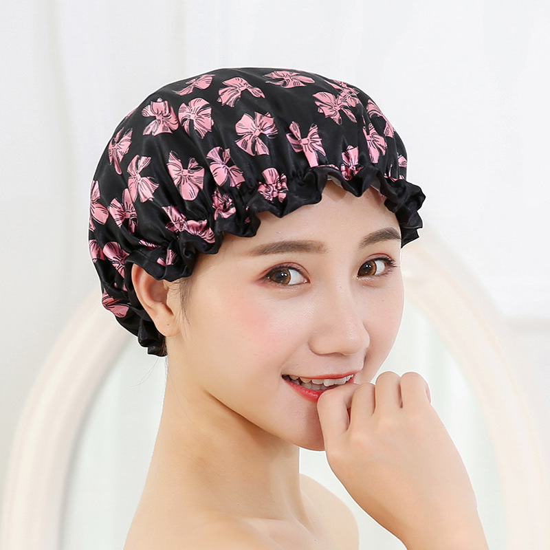 Double color cloth waterproof shower cap thickened adult lady&#039;s shower cap bowknot shower cap Kitchen cap
