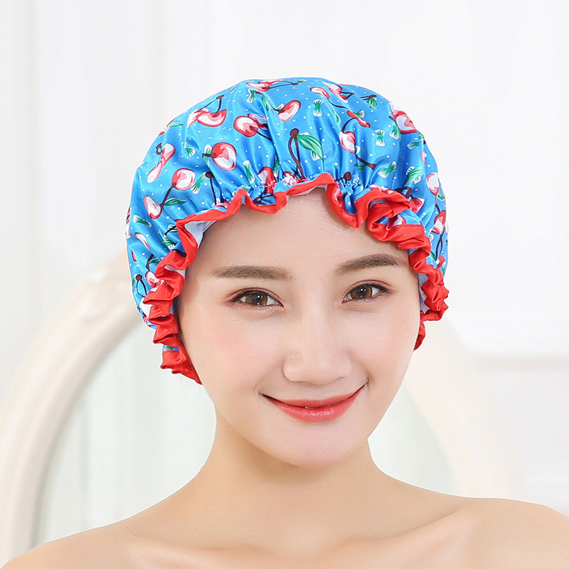 Double color cloth waterproof shower cap thickened adult lady&#039;s shower cap bowknot shower cap Kitchen cap