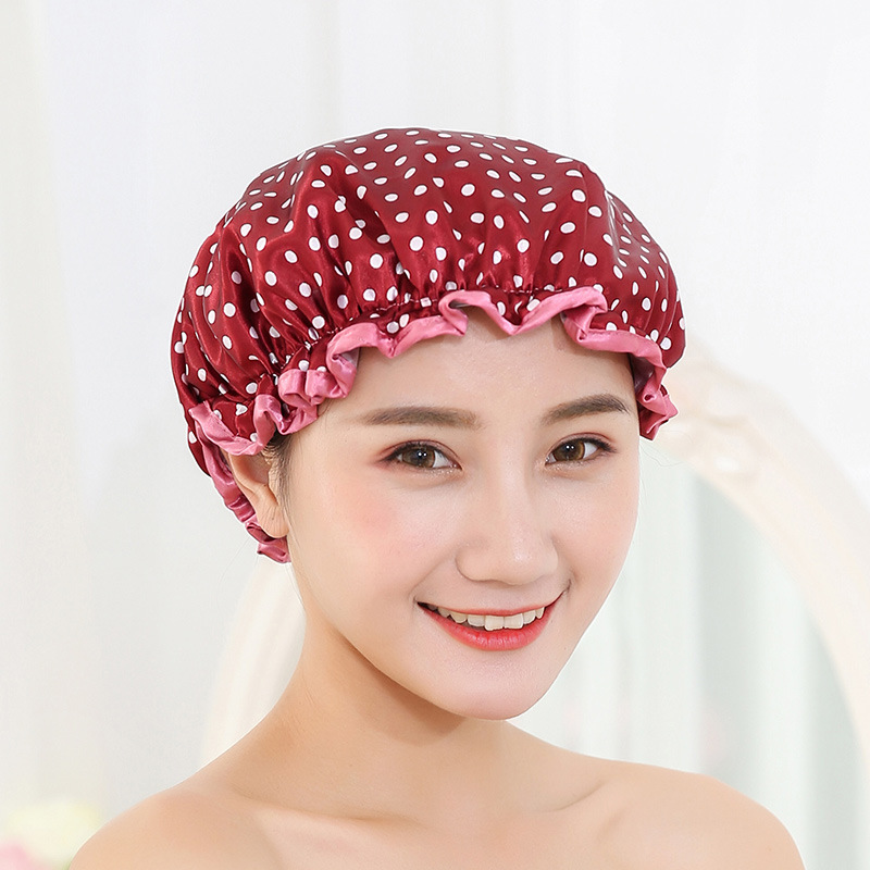 Double color cloth waterproof shower cap thickened adult lady&#039;s shower cap bowknot shower cap Kitchen cap