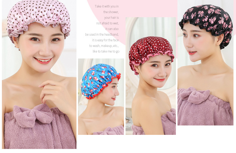 Double color cloth waterproof shower cap thickened adult lady's shower cap bowknot shower cap Kitchen cap