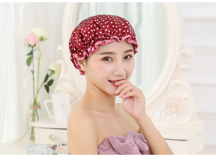 Double color cloth waterproof shower cap thickened adult lady's shower cap bowknot shower cap Kitchen cap