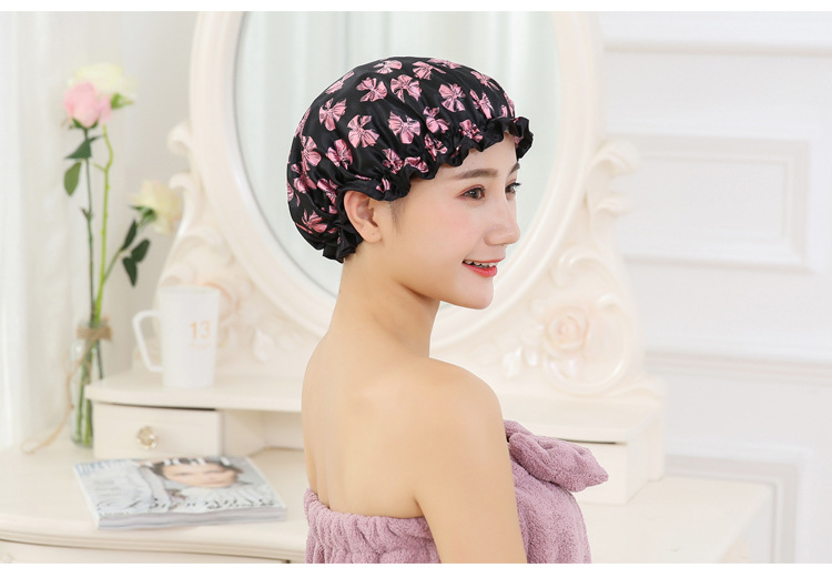Double color cloth waterproof shower cap thickened adult lady's shower cap bowknot shower cap Kitchen cap