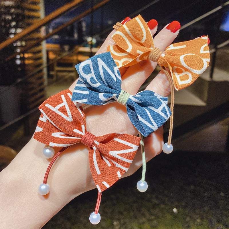 French Fabric Bowknot Hair Ring Headband Ribbon Pearl Bowknot Headband Fairy Girl Mori Style Pink Headband Rubber Band