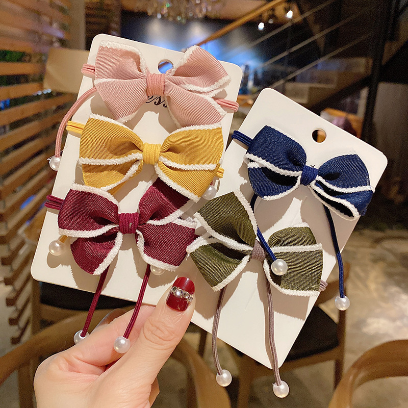 French Fabric Bowknot Hair Ring Headband Ribbon Pearl Bowknot Headband Fairy Girl Mori Style Pink Headband Rubber Band