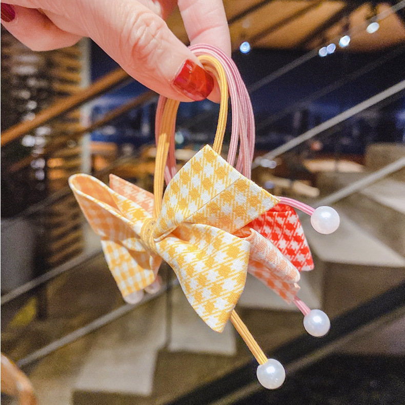 French Fabric Bowknot Hair Ring Headband Ribbon Pearl Bowknot Headband Fairy Girl Mori Style Pink Headband Rubber Band