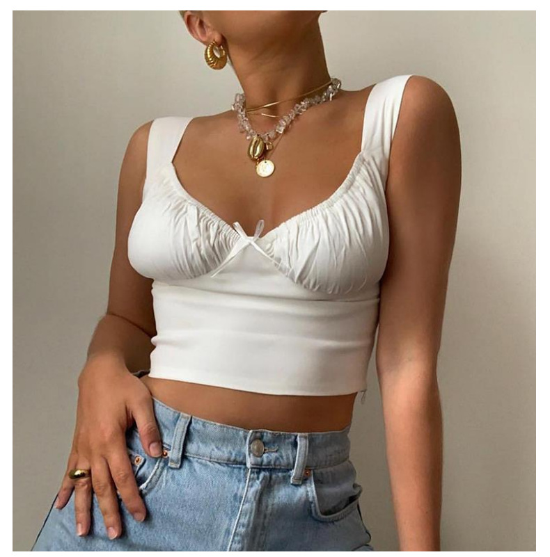 and American Crossborder 2020 Summer Hot Style Women's Sexy Bowknot Pleated Condole Belt U neck Small Vest Manufacturers