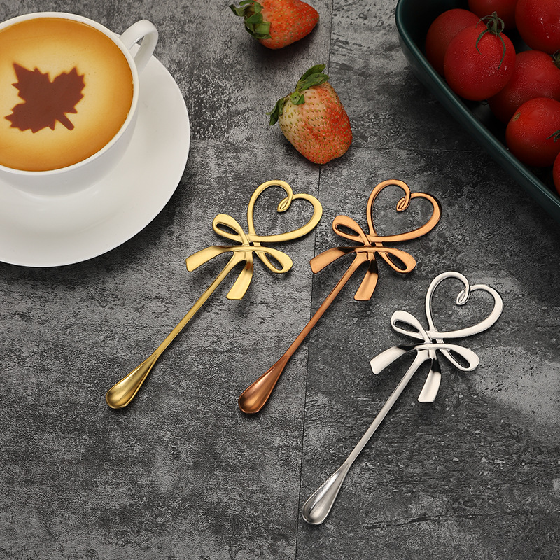 304 Stainless Steel Creative Bowknot Spoon Golden Spoon Coffee Spoon Stirring Spoon Ice Bar Music Bar Spoon Gift Spoon