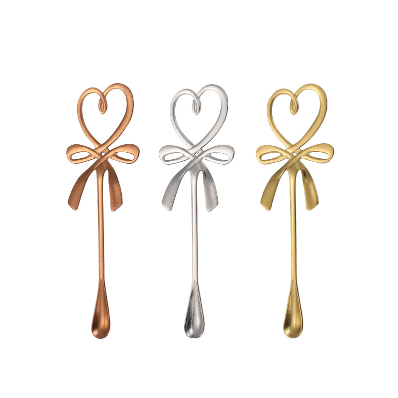 304 Stainless Steel Creative Bowknot Spoon Golden Spoon Coffee Spoon Stirring Spoon Ice Bar Music Bar Spoon Gift Spoon