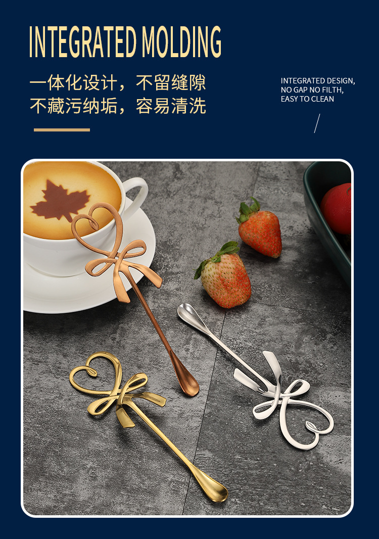 304 Stainless Steel Creative Bowknot Spoon Golden Spoon Coffee Spoon Stirring Spoon Ice Bar Music Bar Spoon Gift Spoon